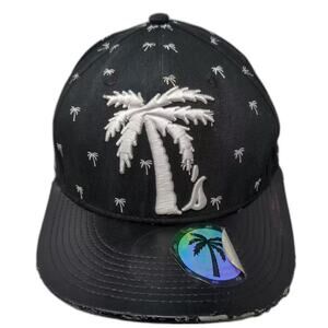 BLVD Supply Snapback Hat Black White One Size Allover Embroidered Palm Tree Logo